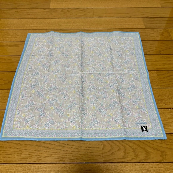 Playboy Floral Patterned Handkerchief/Bandana with Blue Border 45cm x 45cm - Picture 7 of 12